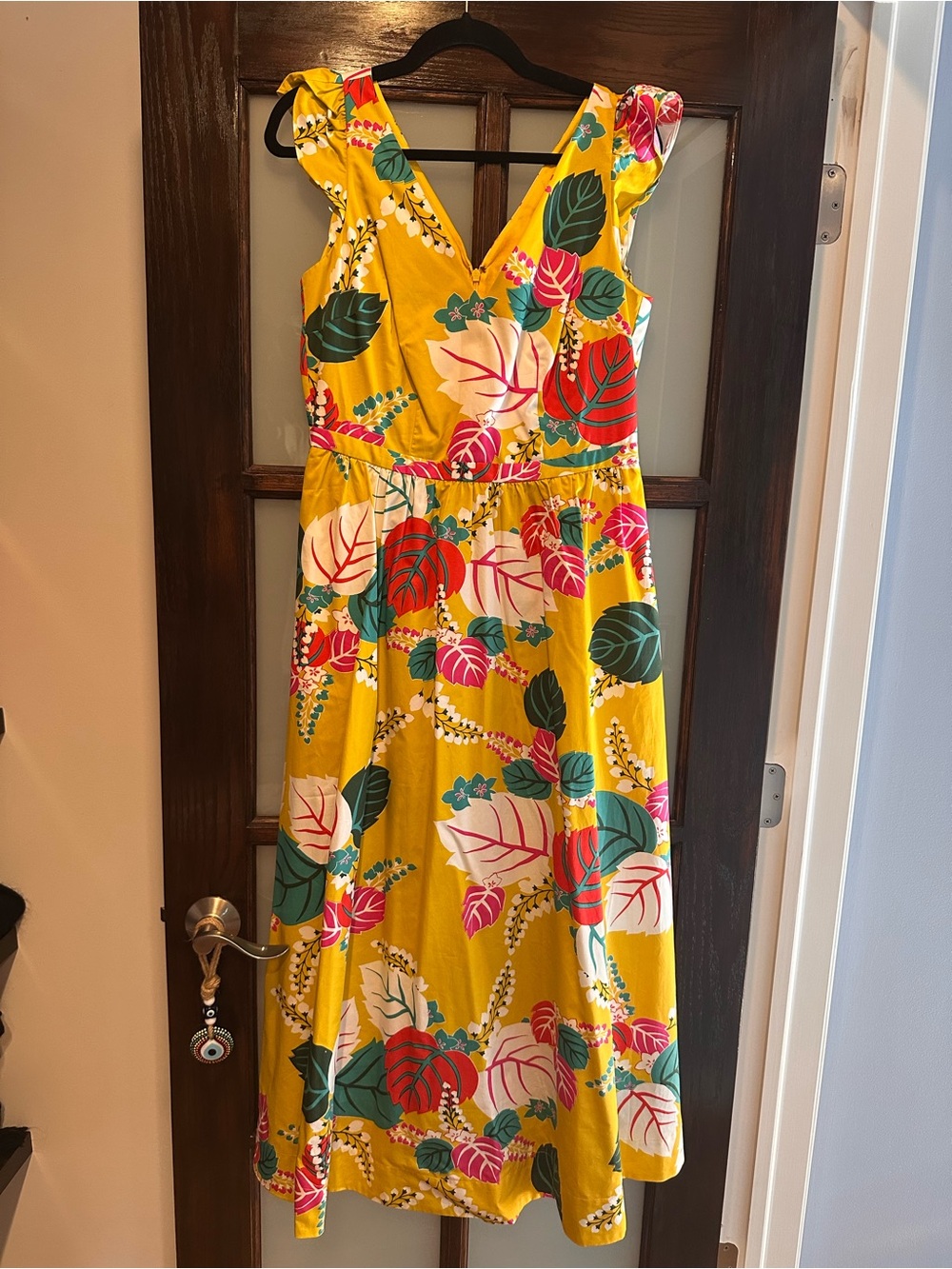 Yellow Tropical Floral V-Neck Maxi cotton Sundress